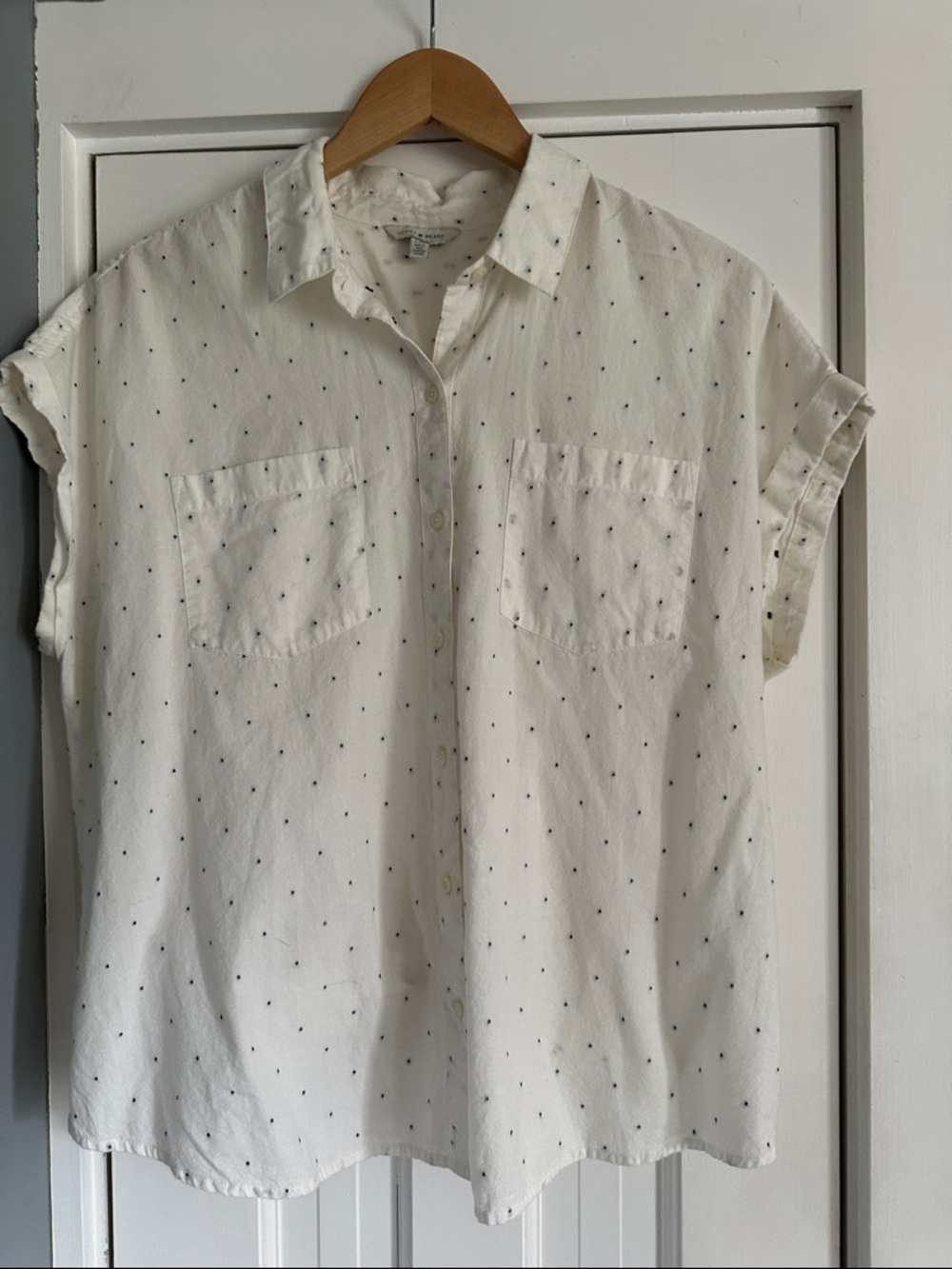 Lucky Brand White Micro-Dot Tie-Back Button Down Blouse Size Large